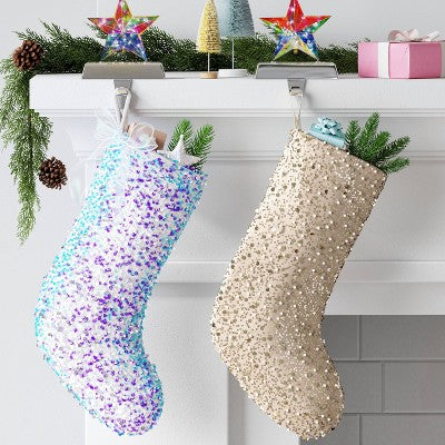  21" Christmas Sequins And Beads Stocking Champaign Gold - Wondershop™