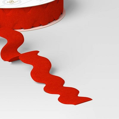  18' Christmas Fabric Ribbon Red Ric Rac - Wondershop™