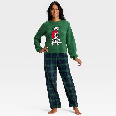  Women's Plaid Microfleece Holiday Matching Family Pajama Pants - Wondershop™ Navy Blue