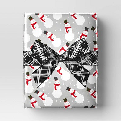  30” 25 Sq Ft Christmas Roll Wrap Snowman On Silver - Wondershop™