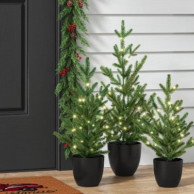  Pre-lit Potted Balsam Fir Mini Artificial Christmas Tree Set Warm White Lights - Wondershop™