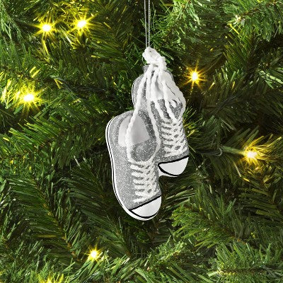  5.31" Christmas Glass Silver Shoes Ornament - Wondershop™