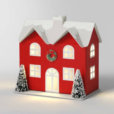  12pc Battery Operated Glittered Paper Christmas Village Set With Bottle Brush Trees And Snowmen - Wondershop™ White/Pink/Blue