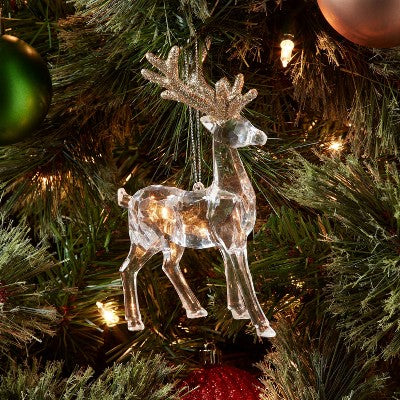  Acrylic Deer With Glittered Antlers Christmas Tree Ornament - Wondershop™