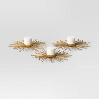  3pc Tealight Metal Burst Christmas Candle Holder Set Gold - Wondershop™