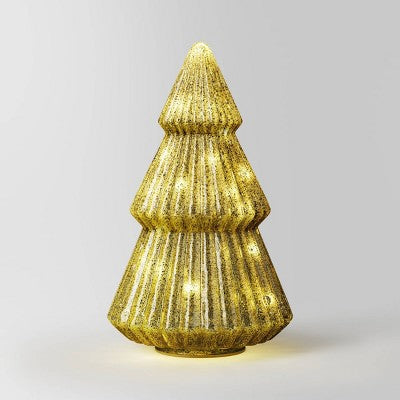  10.25" Battery Operated Lit Glass Christmas Tree Figurine - Wondershop™