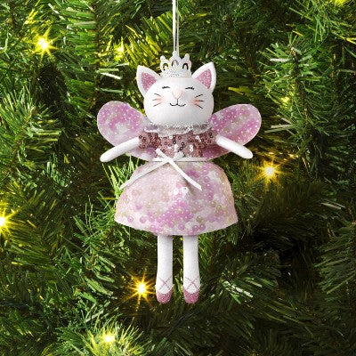  4.5" Silver Cat With Tiara Christmas Ornament Cat - Wondershop™