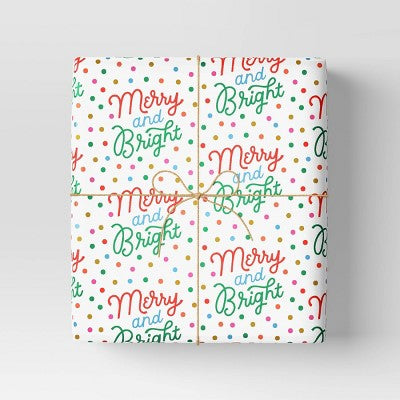  30" 50 Sq Ft Christmas Roll Wrap Merry And Bright On White - Wondershop™