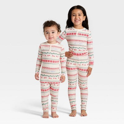  Toddler "Let It Snow" Fair Isle Cozy Knit Long Sleeve Shirt And Pants Holiday Matching Family Pajama Set - Wondershop™ Cream