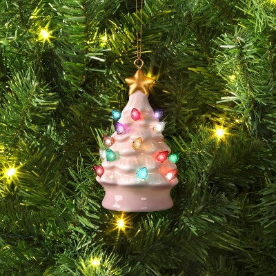  4" Christmas Lit Ceramic Retro Christmas Tree Ornament Pink - Wondershop™