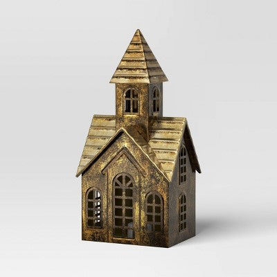  Christmas Lit Metal Church Decor Champagne Gold - Wondershop™