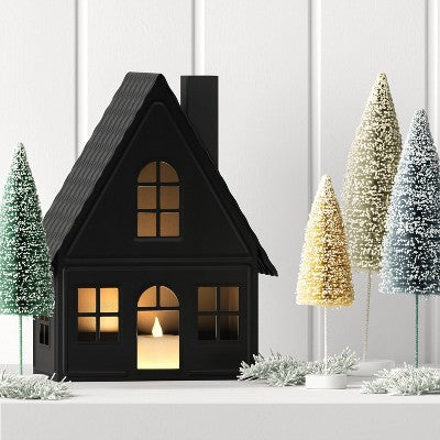  9" Lit Metal House Christmas Village Building - Wondershop™ Black: Battery-Powered Indoor Decorative Object