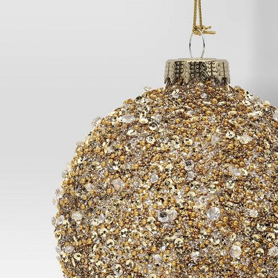  Christmas Gold Glass Beaded Ball Ornament - Wondershop™