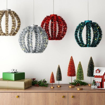  LED Christmas Hanging Tinsel Sphere With Warm White Lights - Wondershop™