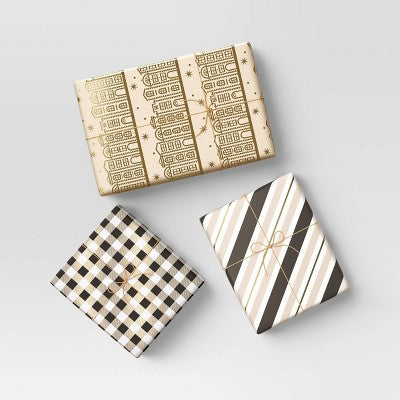  30" 3pk Christmas Premium Wrap Pack Neutral Metallics - Wondershop™