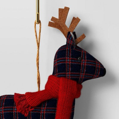  Christmas Fabric Deer Ornament Blue Plaid - Wondershop™
