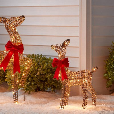  LED Faux Rattan Fawn With Red Bow Christmas Novelty Sculpture Light - Wondershop™