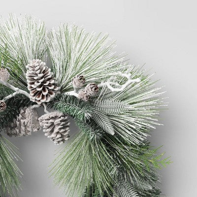  28" Flocked Cedar With Pinecones Artificial Christmas Wreath Green/White - Wondershop™