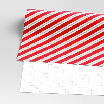  30” 90 Sq Ft Christmas Roll Wrap Red/White/Silver Diagonal Stripes - Wondershop™