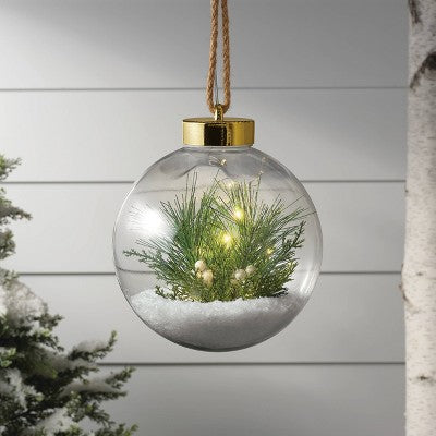  Battery Operated LED Globe With Faux Greenery Christmas Novelty Sculpture Light Warm White - Wondershop™