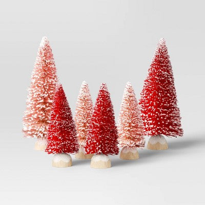  12pc Battery Operated Glittered Paper Christmas Village Set With Bottle Brush Trees And Snowmen - Wondershop™ White/Pink/Blue