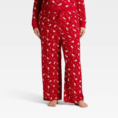  Women's Santa Print Ribbed Holiday Matching Family Pajama Pants - Wondershop™ Red