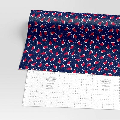  30" 50 Sq Ft Christmas Roll Wrap Santa Hats On Navy - Wondershop™