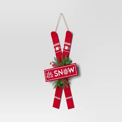  Metal Skis 'Let It Snow' Wall Décor Red/White - Wondershop™