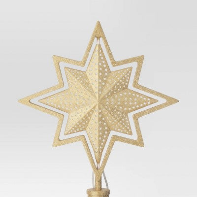  Christmas Lit Auto Rotating Star 8 Point Gold Tree Topper - Wondershop™