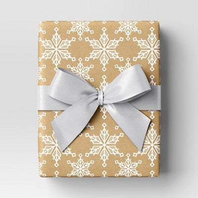  40" 125 Sq Ft Christmas Roll Wrap White Flakes On Brown Kraft - Wondershop™
