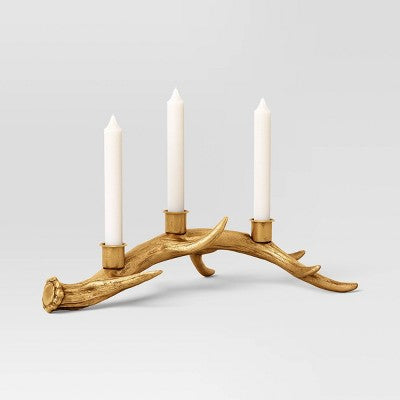  3.75"x11.5" Taper Metal Antler Christmas Sculpture Candle Holder Gold - Wondershop™
