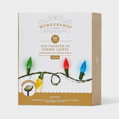  50ct Solar LED Faceted Christmas Indoor Outdoor String Lights With Green Wire - Wondershop™
