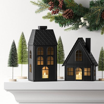  11" Lit Metal House Christmas Village Building - Wondershop™ Black: Indoor Tabletop Decorative Object, Battery-Powered