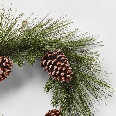  22in Unlit Iced Long Needle And Pinecone Artificial Christmas Wreath - Wondershop™