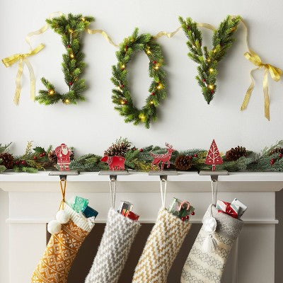  6' Pre-Lit Battery Operated Mixed Greenery 'Joy' Garland With Gold Ribbon - Wondershop™