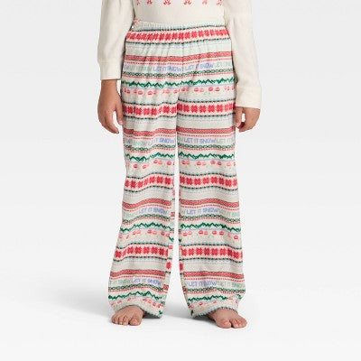  Kids' "Let It Snow" Fair Isle Microfleece Holiday Matching Family Pajama Pants - Wondershop™ Cream