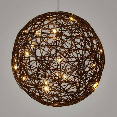  Battery Operated Brown Faux Rattan Sphere Fairy String Lights Warm White With Brown Wire - Wondershop™ 