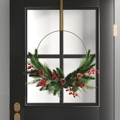  22" Mixed Greenery With Pinecones & Red Berries Artificial Christmas Wreath Green - Wondershop™