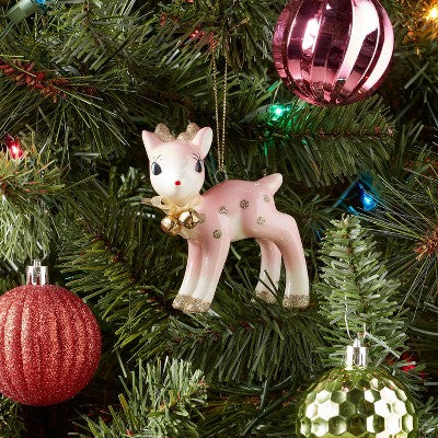  Retro Deer Christmas Tree Ornament Pink/Gold - Wondershop™: Ceramic Holiday Decor, Indoor Unlit Animal Theme