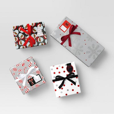  4 Pk Christmas Velvet Ribbon Gift Packaging Accessories Red/Black/White - Wondershop™