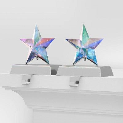  2pk Christmas Lit Iridescent Star Stocking Holder - Wondershop™