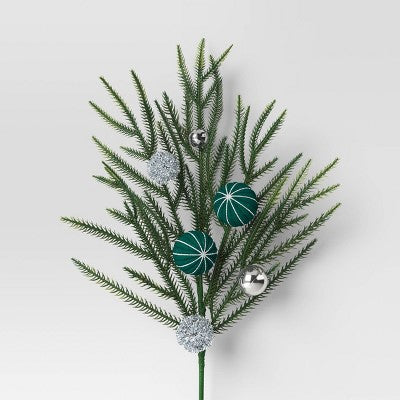  4ct Christmas Greenery Picks Green/Silver Decorative Balls - Wondershop™