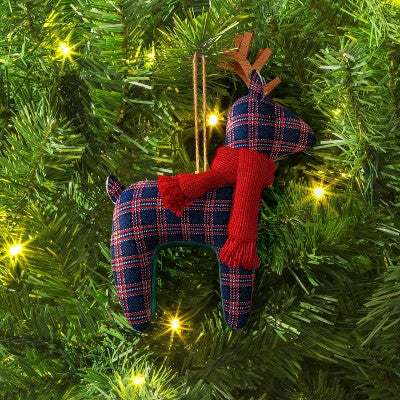  Christmas Fabric Deer Ornament Blue Plaid - Wondershop™