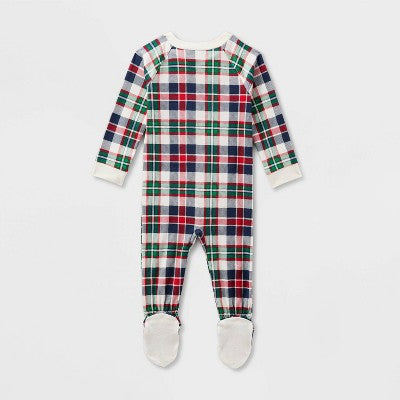  Baby Plaid Ribbed Holiday Matching Family Footed Pajamas - Wondershop™ Cream