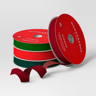  4 Pk Christmas Velvet Ribbon Gift Packaging Accessories Red/Green - Wondershop™