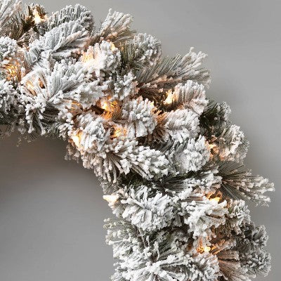  28in Pre-lit Flocked Artificial Cashmere Christmas Wreath Clear Lights - Wondershop™