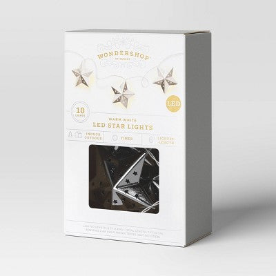  10ct LED Battery Operated Silver Star Christmas Novelty String Lights Warm White - Wondershop™