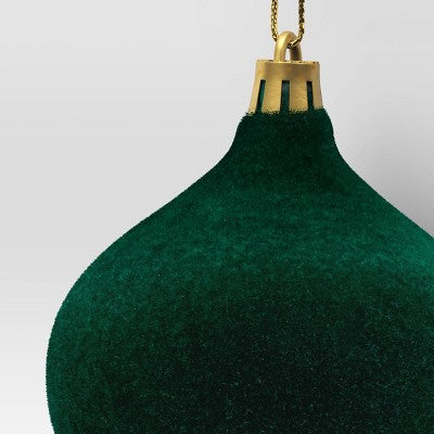  Christmas Onion Shaped Flocked Dark Green Ornament With Tassle - Wondershop™