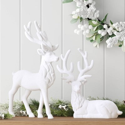  10.25" Christmas Flocked Sitting Deer White - Wondershop™