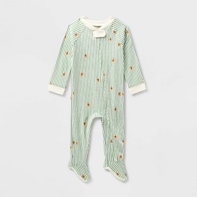  Baby Gingerbread Striped Ribbed Holiday Matching Family Footed Pajama - Wondershop™ Cream